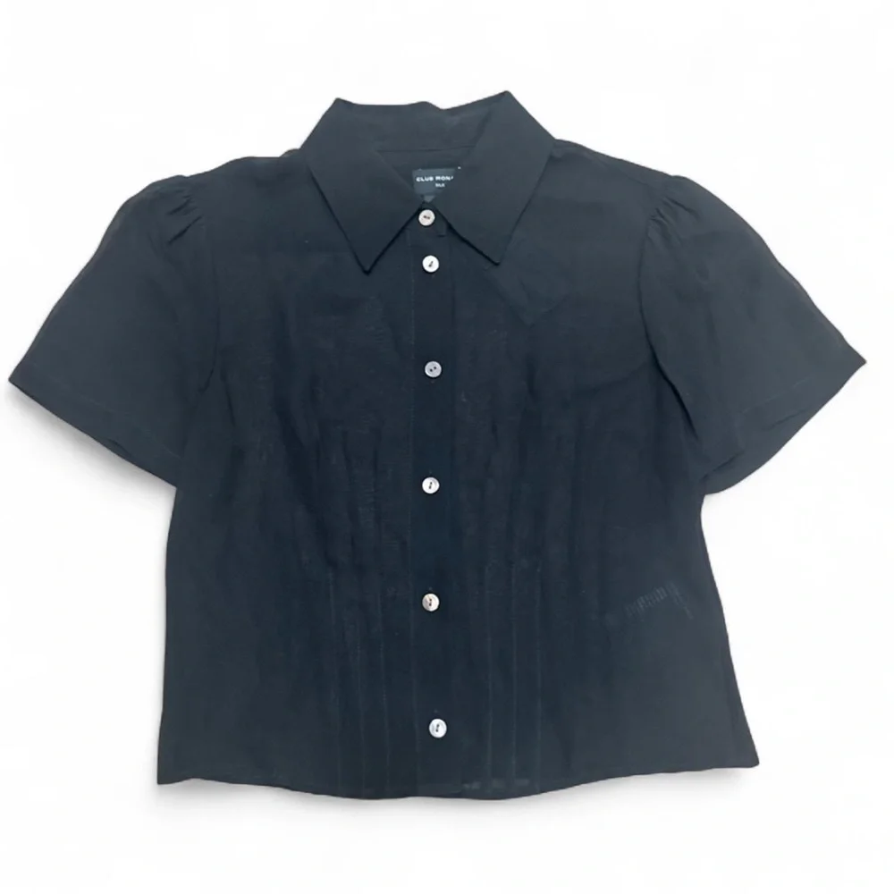 CLUB MONACO Sheer Silk Button Down Blouse in Black Size S NWT - Picture 1 of 9